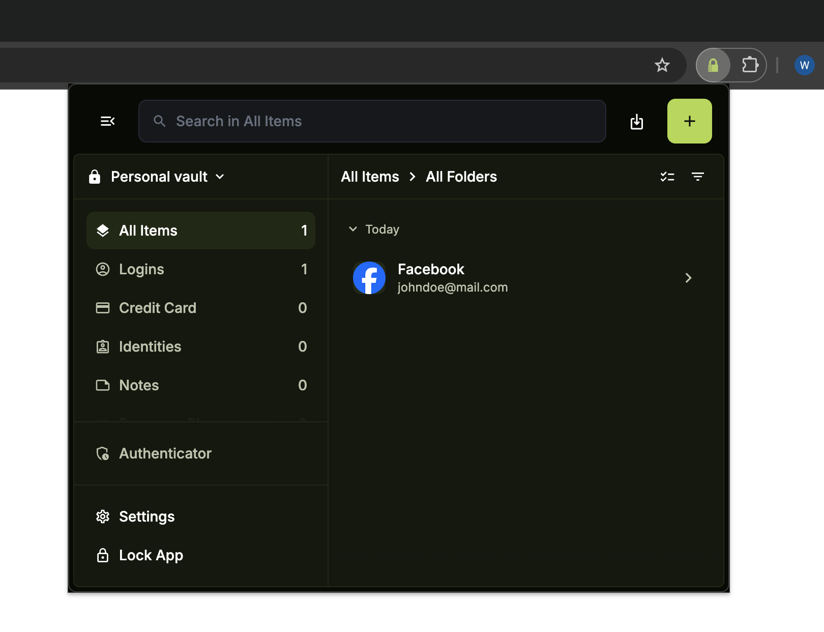 Authenticator in the browser extension sidebar