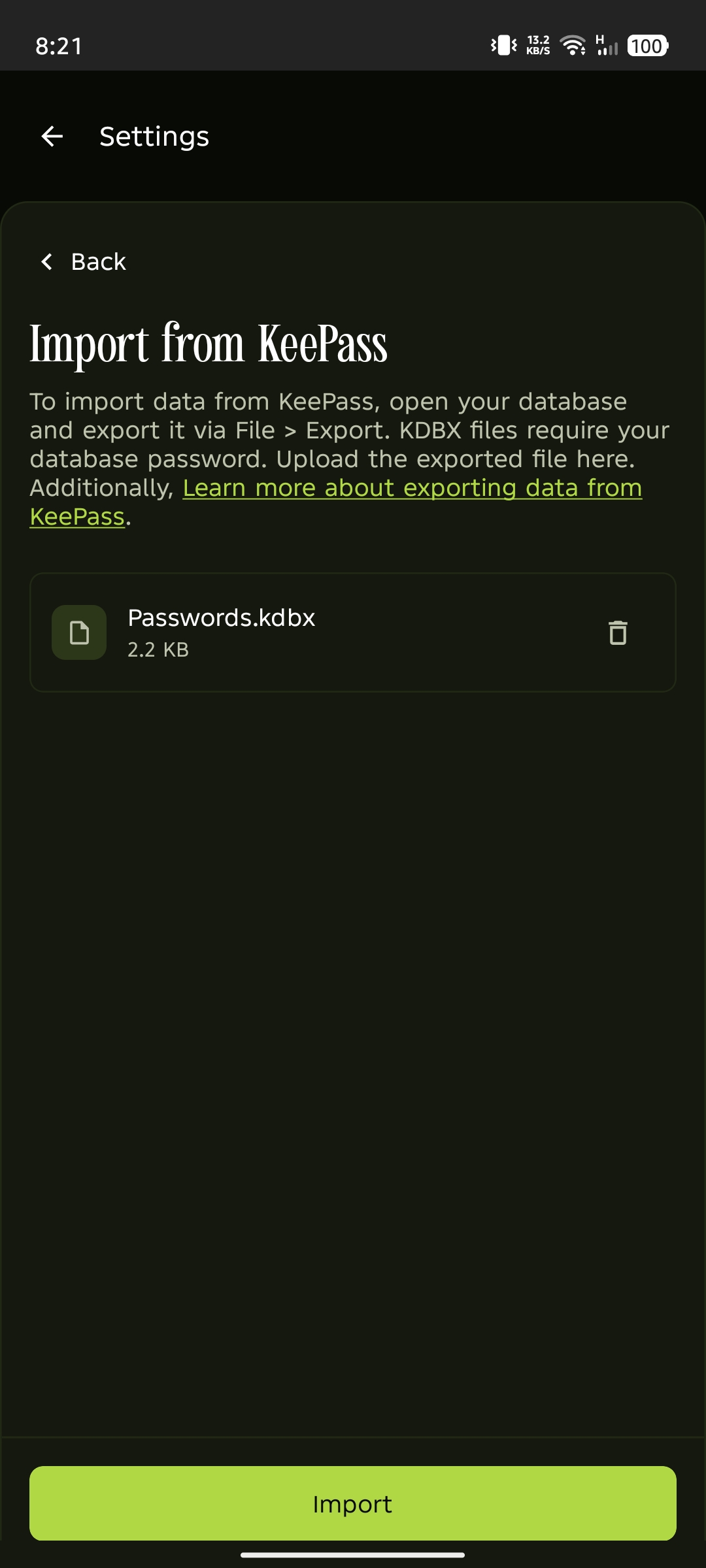 Confirm file and import